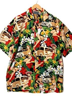 High Seas Mens Aloha Girls Retro Hawaiian Shirt Size XL Short Sleeve Button Down